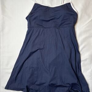 Navy blue and pearl striped womens one piece Size: M